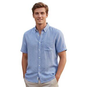 Abercrombie & Fitch Linen Button Up Shirt Mens M Blue Pinstriped Camp Preppy